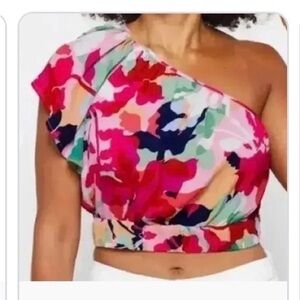 BB Dakota by Steve Madden Colorful Floral One-Shoulder Blouse